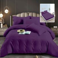 Lenjerie pat dublu 6 piese Damasc Policoton, cu husa saltea 160x200 sau 180x200 cm, pilota 200x230 cm, fete perne 50x70 cm si 70x70 cm, dunga 1 cm Mov (6DPH33) 
