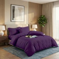 Lenjerie pat dublu 6 piese Damasc Policoton, cu husa saltea 160x200 sau 180x200 cm, pilota 200x230 cm, fete perne 50x70 cm si 70x70 cm, dunga 1 cm Mov (6DPH33) 