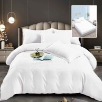 Lenjerie pat dublu 6 piese Damasc Policoton, cu husa saltea 160x200 sau 180x200 cm, pilota 200x230 cm, fete perne 50x70 cm si 70x70 cm, dunga 1 cm Alb (6DPH37) 