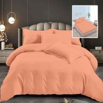 Lenjerie pat dublu 6 piese Damasc Policoton, cu husa saltea 160x200 sau 180x200 cm, pilota 200x230 cm, fete perne 50x70 cm si 70x70 cm, dunga 1 cm Portocaliu (6DPH39) 