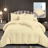 Lenjerie pat dublu 6 piese Damasc Policoton, cu husa saltea 160x200 sau 180x200 cm, pilota 200x230 cm, fete perne 50x70 cm si 70x70 cm, dunga 1 cm Galben (6DPH42) 