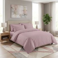 Lenjerie pat dublu 6 piese Damasc Policoton, cu husa saltea 160x200 sau 180x200 cm, pilota 200x230 cm, fete perne 50x70 cm si 70x70 cm, dunga 1 cm Lila (6DPH45) 