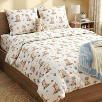 Lenjerie pat Ranforce Cotton Pro Bumbac 100%, 1 persoana, 3 piese Pisicute Alb/Bej RCP44