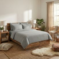 Lenjerie pat Ranforce Bumbac 100% UNI 4 piese, cearșaf pat 240x260 cm, pilotă 200x220 cm, 2 fețe perne 50x70 cm, Gri, Pucioasa