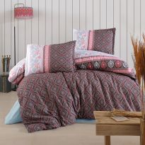 Lenjerie pat dublu Bumbac 100% Ranforce 4 piese extra large, cearsaf pat 240x260 cm, pilota 200x220 cm, 2 fete perne 50x70 cm, Maro IZGI