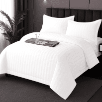 Lenjerie pat dublu XXL Damasc Policoton, cearsaf pat 230x260 cm, pilota 200x230 cm, 2 fete perne 50x70 cm, Alb IMP23