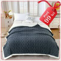 Patura cu blanita model tip Tricot, pentru pat dublu 200 x 230 cm, Gri Antracit