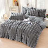 Lenjerie pat dublu Cocolino Spot cu blanita 4 piese, cearsaf pat 230x250 cm, pilota 200x230 cm, 2 fete perna 50x70, Gri antracit, Pucioasa