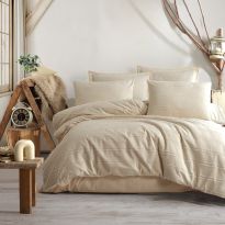 Lenjerie de pat dublu Ranforce Boutique 4 piese, cearsaf pat 240x260 cm, pilota 200x220 cm, 2 fete perne 50x70 cm, Clasy Crem AVOLA V1