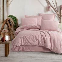 Lenjerie de pat dublu Ranforce Boutique 4 piese, cearsaf pat 240x260 cm, pilota 200x220 cm, 2 fete perne 50x70 cm, Clasy Roz AVOLA V4
