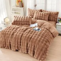 Lenjerie pat dublu Cocolino Spot cu blanita 4 piese, cearsaf pat 230x250 cm, pilota 200x230 cm, 2 fete perna 50x70, Maro, Pucioasa