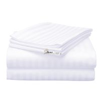 Cearsaf de pat dublu king size Damasc Policoton dunga 1 cm, 230 x 260 cm, Alb