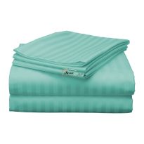 Cearsaf de pat dublu king size Damasc Policoton dunga 1 cm, 230 x 260 cm, Turcoaz Deschis