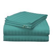 Cearsaf de pat dublu king size Damasc Policoton dunga 1 cm, 230 x 260 cm, Turcoaz