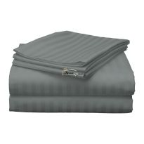 Cearsaf de pat o persoana Damasc Policoton dunga 1 cm, 160 x 230 cm, Gri Inchis