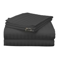 Cearsaf de pat o persoana Damasc Policoton dunga 1 cm, 160 x 230 cm, Negru