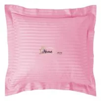 Fata de perna Damasc policoton dunga 1 cm, 70 x 70 cm si tiv cu bordura 3,5 cm, Roz Bonbon