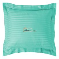 Fata de perna Damasc policoton dunga 1 cm, 70 x 70 cm si tiv cu bordura 3,5 cm, Turcoaz Deschis