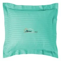 Fata de perna Damasc policoton dunga 1 cm, 70 x 70 cm si tiv cu bordura 3,5 cm, Turcoaz Deschis