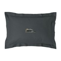 Fata de perna Damasc policoton dunga 1 cm, 50 x 70 cm si tiv cu bordura 3,5 cm, Gri Antracit