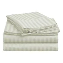 Cearsaf de pat 2 persoane Damasc Bumbac 100% tip Hotel cu dunga 1 cm, 220x240 cm, Crem Deschis