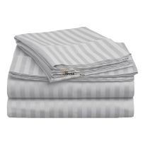 Cearsaf de pat 2 persoane king size Damasc Bumbac 100% tip Hotel cu dunga 1 cm, 240x260 cm, Gri