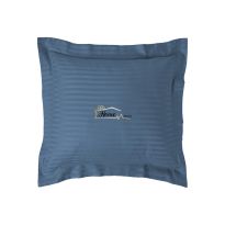 Fata de perna Damasc policoton dunga 1 cm, 40 x 40 cm si tiv cu bordura 3,5 cm, Bleu