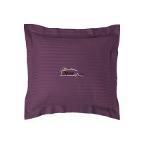 Fata de perna Damasc policoton dunga 1 cm, 40 x 40 cm si tiv cu bordura 3,5 cm, Mov