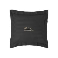 Fata de perna Damasc policoton dunga 1 cm, 40 x 40 cm si tiv cu bordura 3,5 cm, Negru