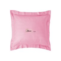 Fata de perna Damasc policoton dunga 1 cm, 40 x 40 cm si tiv cu bordura 3,5 cm, Roz Bonbon