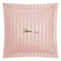 Fata de perna Damasc Bumbac 100% dunga 1 cm, 70 x 70 cm si tiv cu bordura 3,5 cm, Roz Pudra