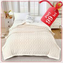 Patura cu blanita model tip Tricot, pentru pat dublu 200 x 230 cm, Crem
