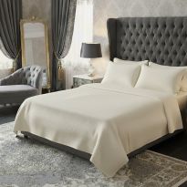 Lenjerie pat Creponata 100% Bumbac UNI, cearsaf pat 160x240 cm, pilota 140x210 cm, fata perna 50x70 cm, CREM, Ralex Pucioasa