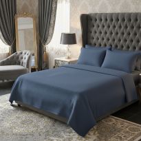 Lenjerie pat Creponata 100% Bumbac UNI, cearsaf pat 160x240 cm, pilota 140x210 cm, fata perna 50x70 cm, ALBASTRU, Ralex Pucioasa