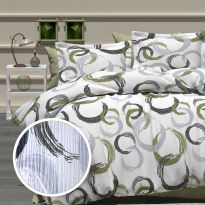 Lenjerie pat dublu Creponata 100% Bumbac, cearsaf pat 200x230 cm, pilota 180x215 cm, 2 fete perna 50x70 cm, Gri Verde, Pucioasa