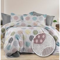 Lenjerie pat dublu Creponata 100% Bumbac, cearsaf pat 200x230 cm, pilota 180x215 cm, 2 fete perna 50x70 cm, Alb/Gri, Pucioasa CREP64