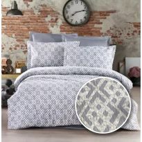 Lenjerie pat dublu Creponata 100% Bumbac, cearsaf pat 200x230 cm, pilota 180x215 cm, 2 fete perna 50x70 cm, Gri Deschis, Pucioasa CREP68