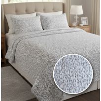 Lenjerie pat dublu extra large Creponata 100% Bumbac, cearsaf pat 240x260 cm, pilota 200x230 cm, 2 fete perna 50x70 cm, Bej/Gri, Pucioasa CREP71