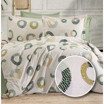 Lenjerie pat dublu Creponata 100% Bumbac, cearsaf pat 200x230 cm, pilota 180x215 cm, 2 fete perna 50x70 cm, Galben/Verde, Pucioasa CREP73