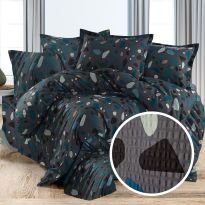 Lenjerie pat dublu Creponata 100% Bumbac, cearsaf pat 200x230 cm, pilota 180x215 cm, 2 fete perna 50x70 cm, Negru, Pucioasa