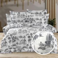 Lenjerie pat dublu extra large Creponata 100% Bumbac, cearsaf pat 240x260 cm, pilota 200x230 cm, 2 fete perna 50x70 cm, Crem-Gri, Pucioasa