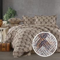 Lenjerie pat dublu extra large Creponata 100% Bumbac, cearsaf pat 240x260 cm, pilota 200x230 cm, 2 fete perna 50x70 cm, Maro, Pucioasa
