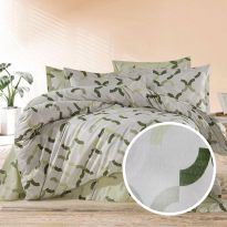 Lenjerie pat dublu extra large Creponata 100% Bumbac, cearsaf pat 240x260 cm, pilota 200x230 cm, 2 fete perna 50x70 cm, Verde, Pucioasa