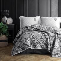 Cuvertura matlasata pat dublu, 240x260 cm si 2 Fete perne 50x70 cm, Clasy Negru MAJESTE