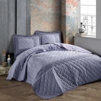 Cuvertura matlasata pat dublu, 240x260 cm si 2 Fete perne 50x70 cm, Clasy Antracit RISA V1