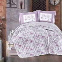 Cuvertura matlasata pat dublu, 240x260 cm si 2 Fete perne 50x70 cm, Clasy Lila MONTERA V1