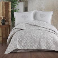 Cuvertura matlasata pat dublu, 240x260 cm si 2 Fete perne 50x70 cm, Clasy Crem SADE V2