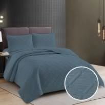 Cuvertura matlasata pat UNI 230x250 cm cu 2 fete perne 50x70 cm, model romb, Antracit