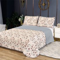 Cuvertura pat matlasata imprimta 230x250 cm cu 2 fete perne 50x70 cm, Floricele marunte Bej