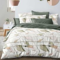 Lenjerie pat dublu Economy 4 piese, cearsaf pat 230x250 cm si pilota 200x230 cm, 2 fete perne 50x70, Motiv floral Verde ECN21